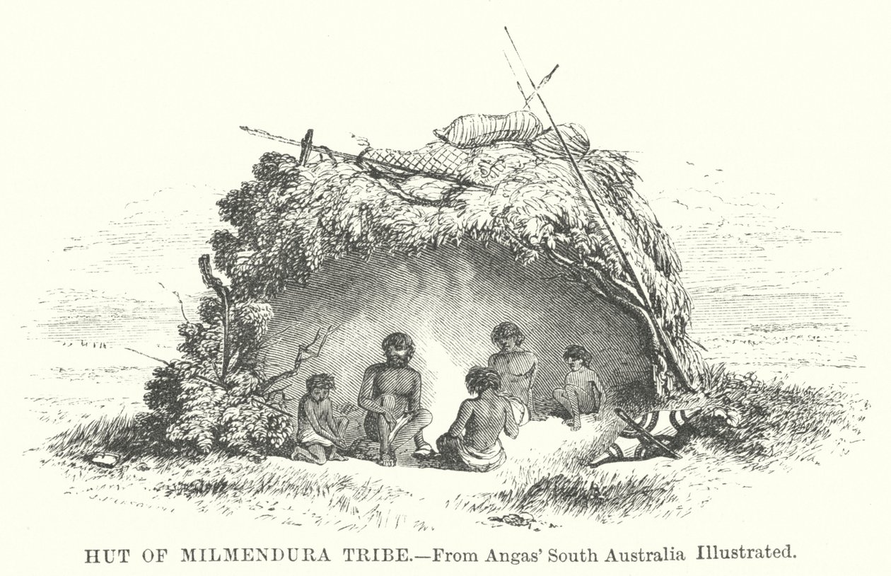 Hutte de la tribu Milmendura (gravure) - English School