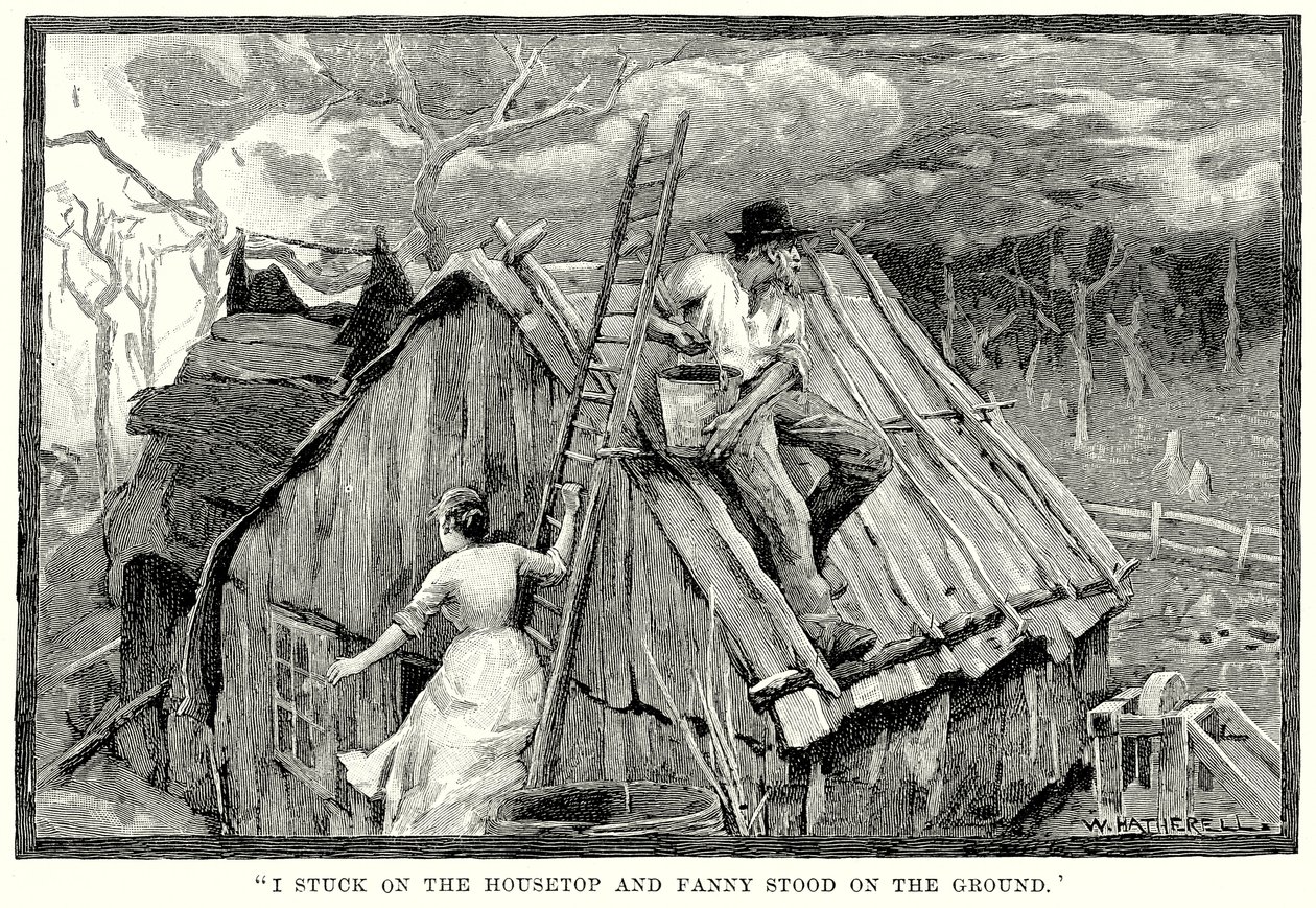 "I Stuck on the housetop and Fanny Stood on the Ground" (gravure) - English School