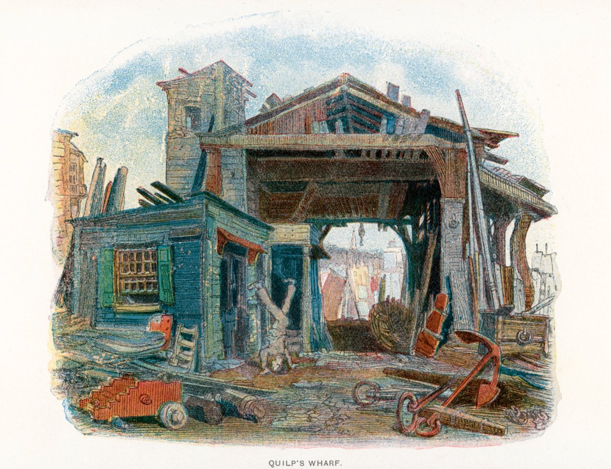 Illustration pour The Old Curiosity Shop (lithographie couleur) - English School