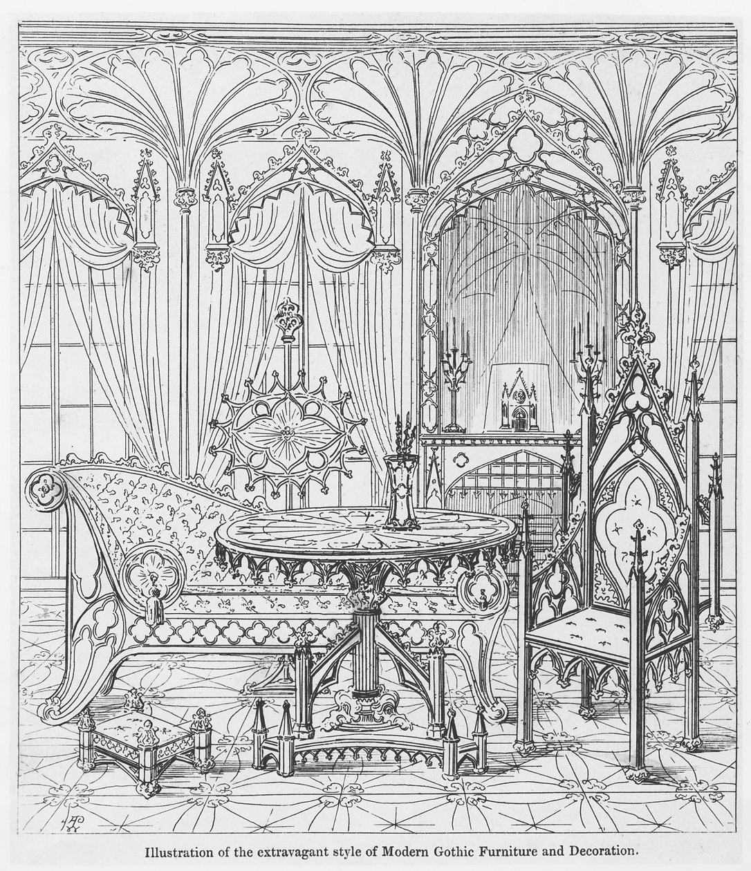 Illustration du style extravagant du mobilier et de la décoration gothiques modernes, de Principes véritables de l