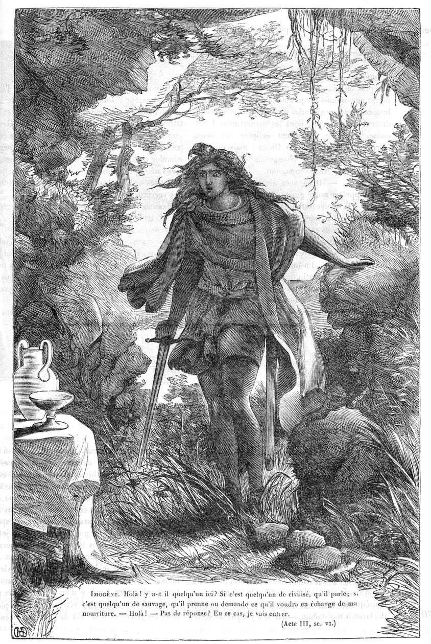 Imogène dans Cymbeline - Illustration dans "Œuvres complètes de William Shakespeare" 1866 - English School