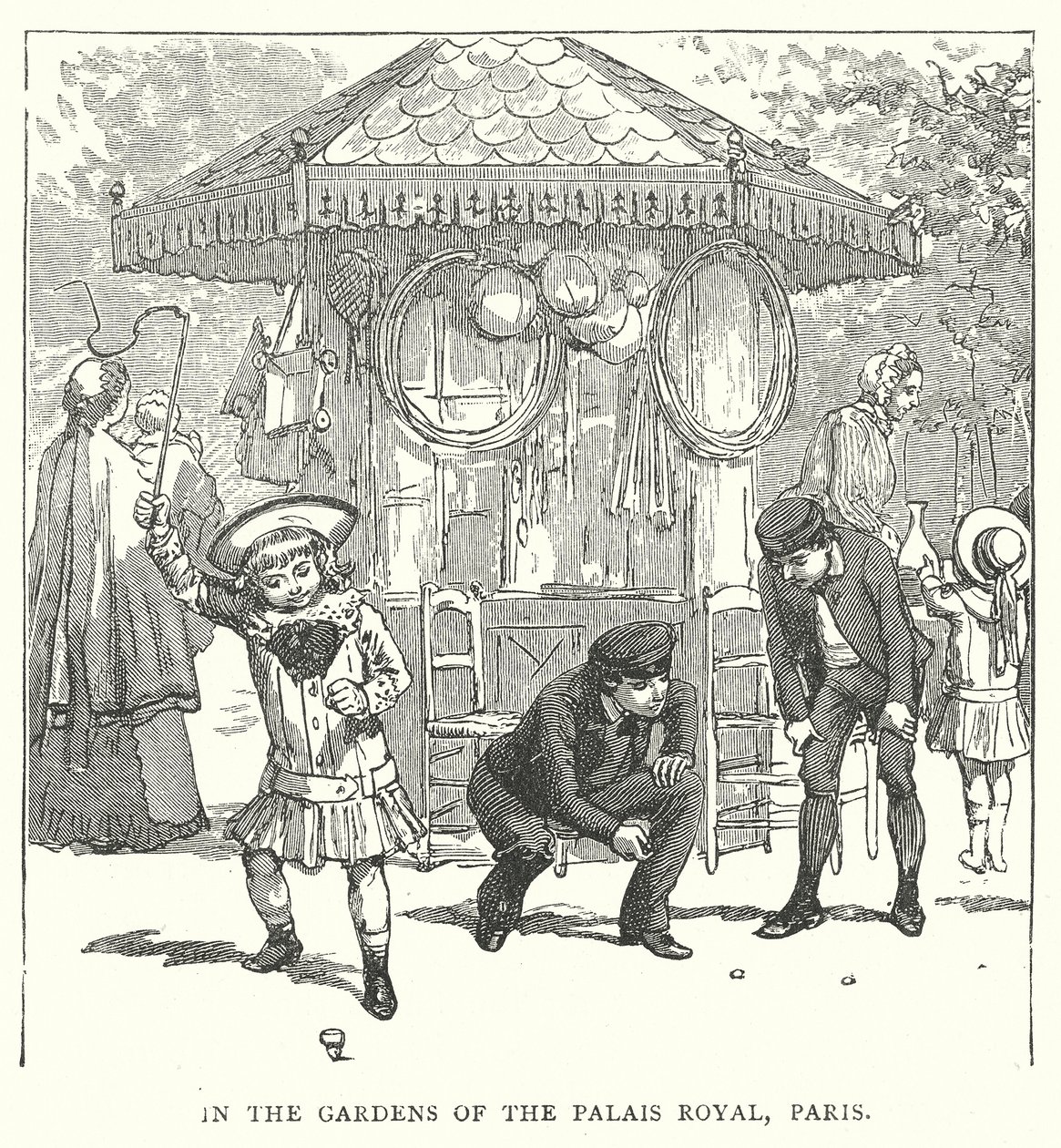 Dans les jardins du Palais Royal, Paris (gravure) - English School