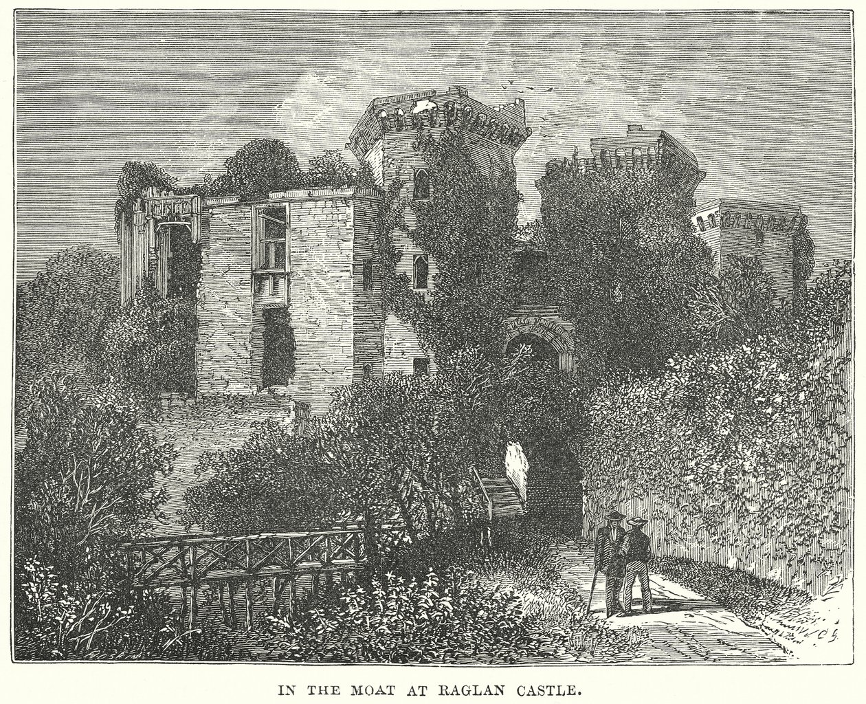 Dans les douves du château de Raglan (gravure) - English School