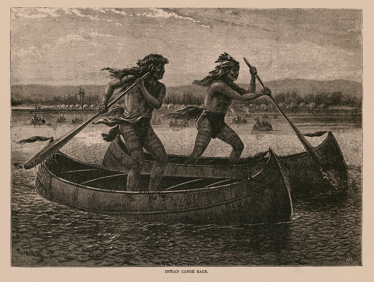 Course de canoës indiens (gravure) - English School