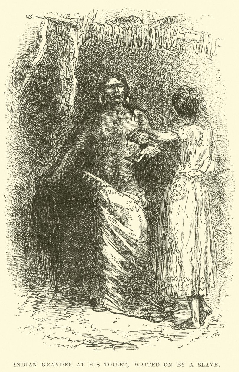 Grand Indien à sa toilette, servi par un esclave (gravure) - English School
