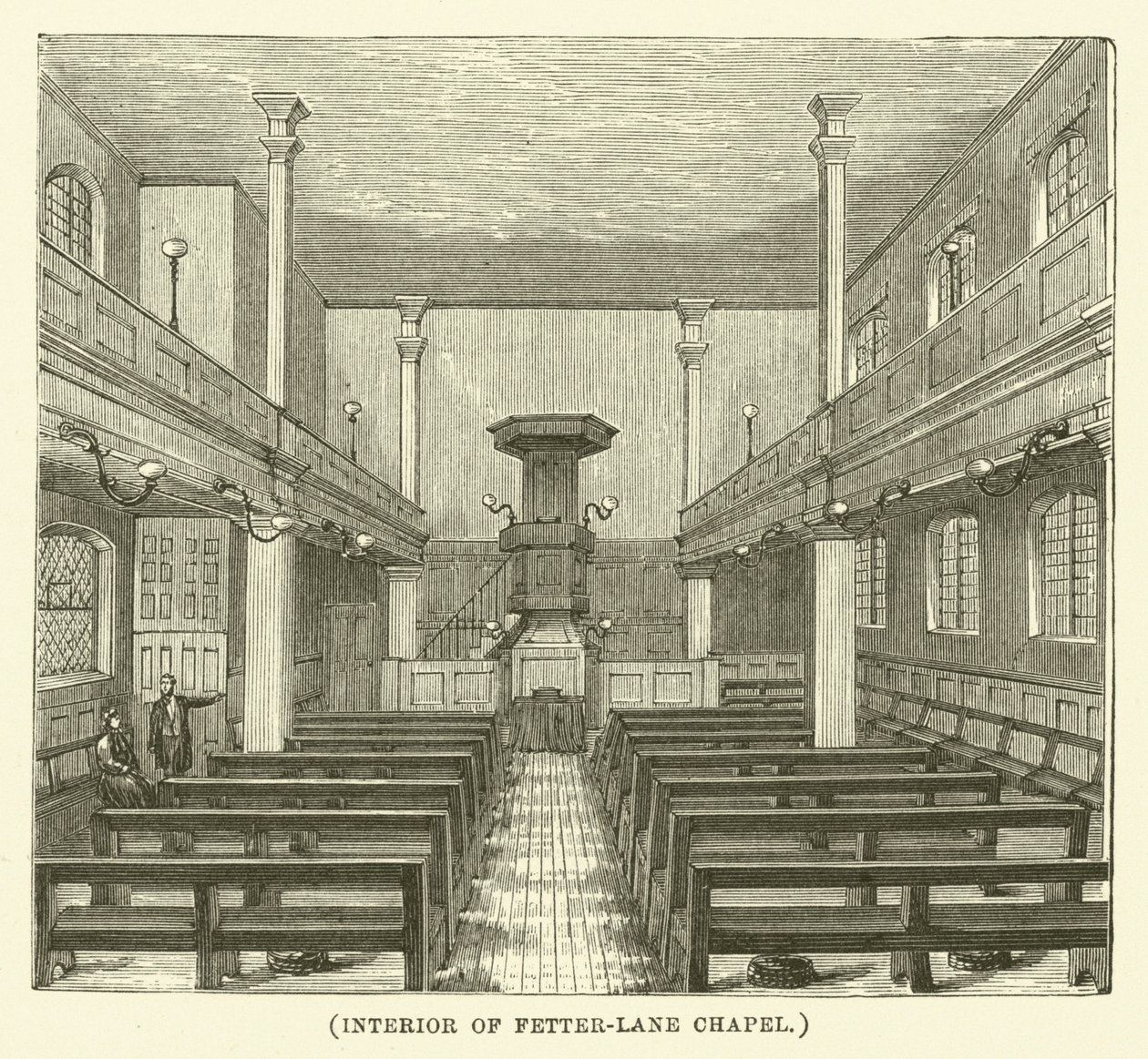 Intérieur de la chapelle Fetter-Lane (gravure) - English School