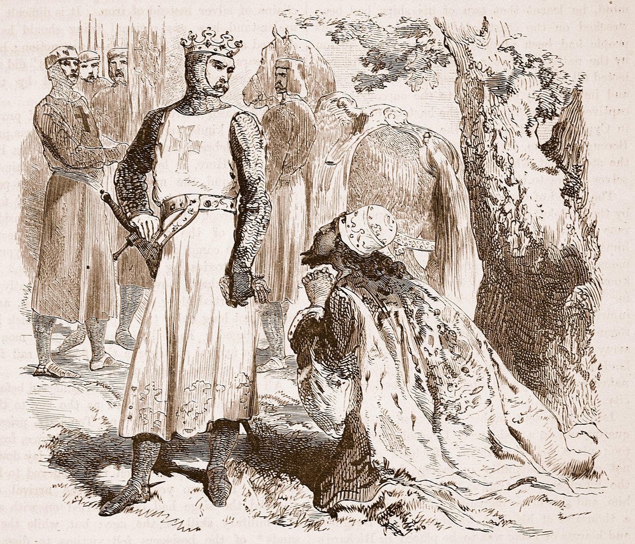 Isaac de Chypre suppliant pour la libération de sa fille, illustration de Cassells Illustrated History of England - English School