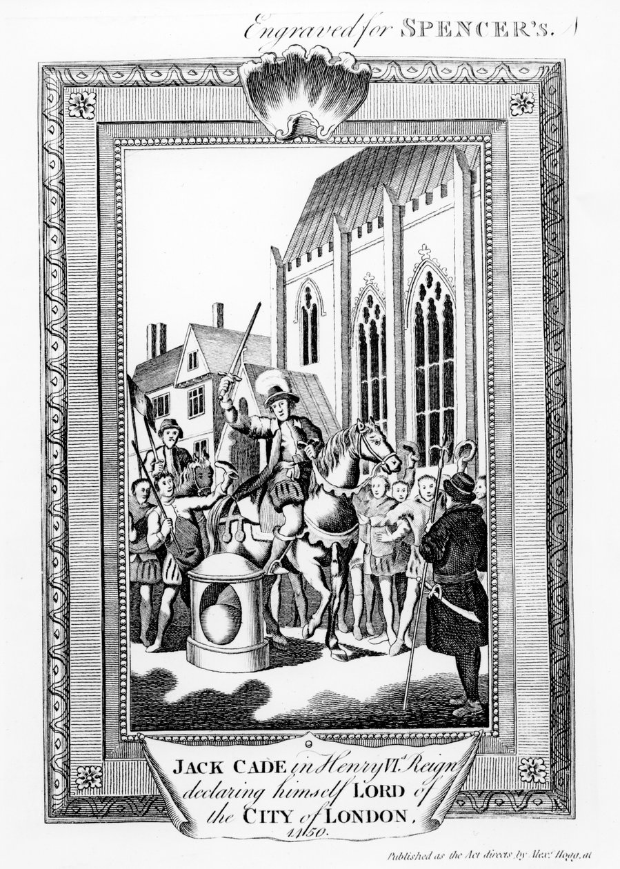 Jack Cade (mort en 1450) sous le règne de Henry VI se déclarant Seigneur de la ville de Londres, gravé pour Spencer - English School
