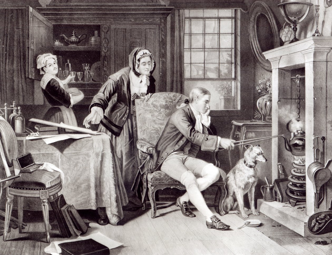 James Watt (1736-1819) jouant avec la vapeur - English School