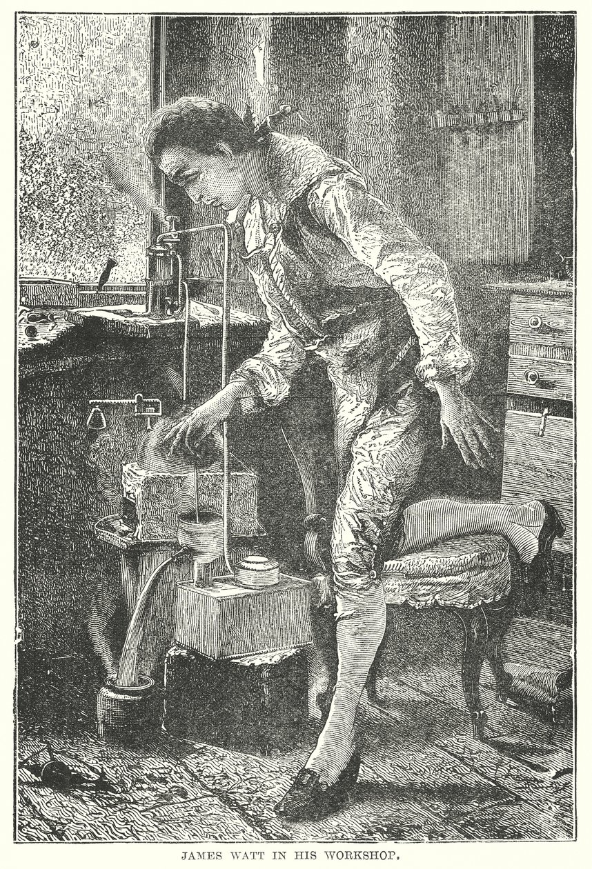 James Watt dans son atelier (gravure) - English School