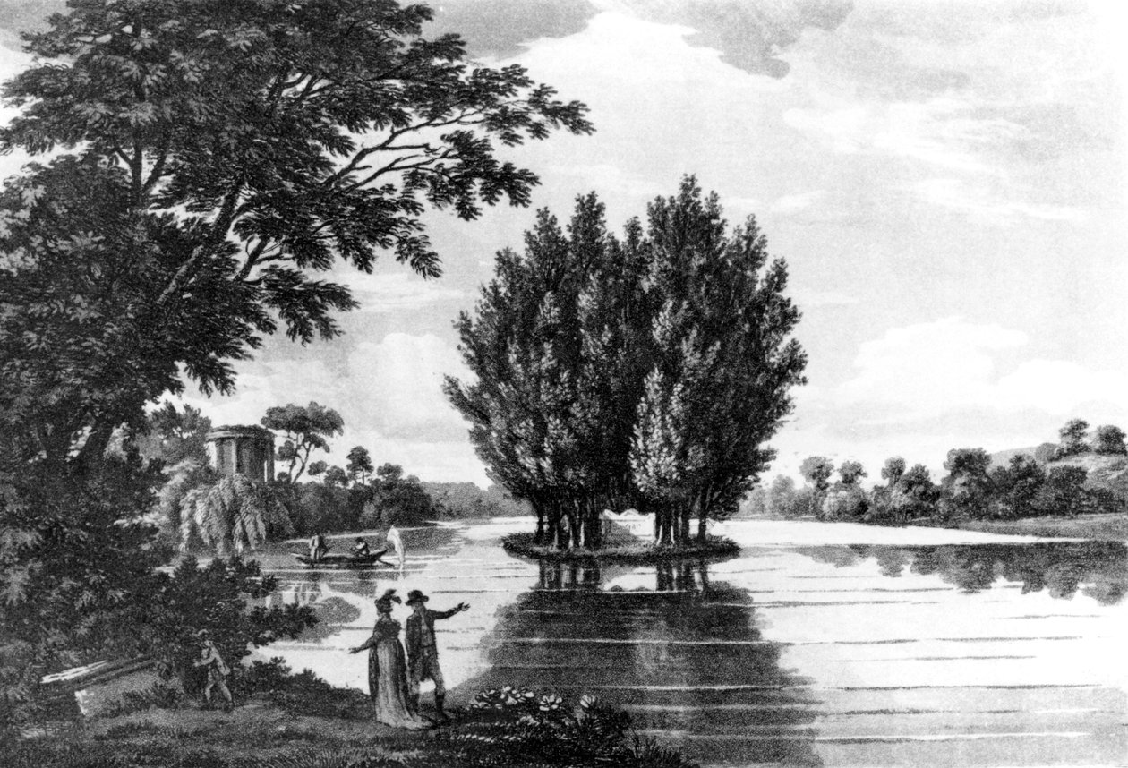 Tombe de Jean-Jacques Rousseau (1712-78) à Ermenonville, de A Sporting Tour Through France in a Series of Letters to the Earl of Darlington par Colonel Thomas Thornton, publié en 1806 - English School