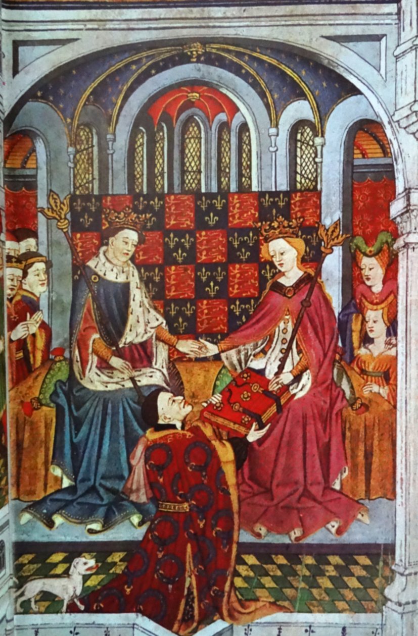 John Talbot, comte de Shrewsbury présentant un livre à Henri VI et Marguerite d