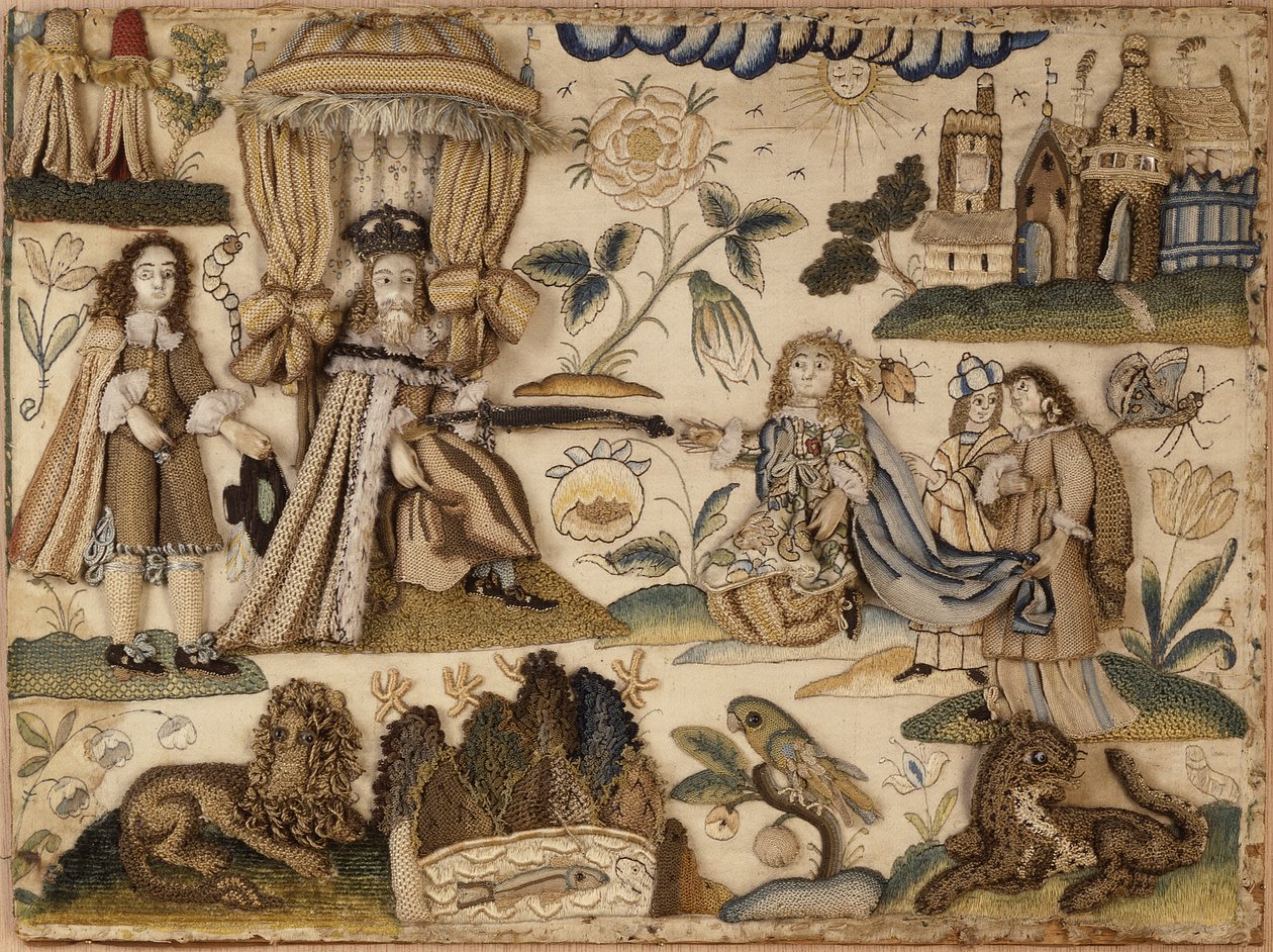 Le roi Assuérus et la reine Esther, vers 1660 (soie, fils métalliques et isinglass) - English School