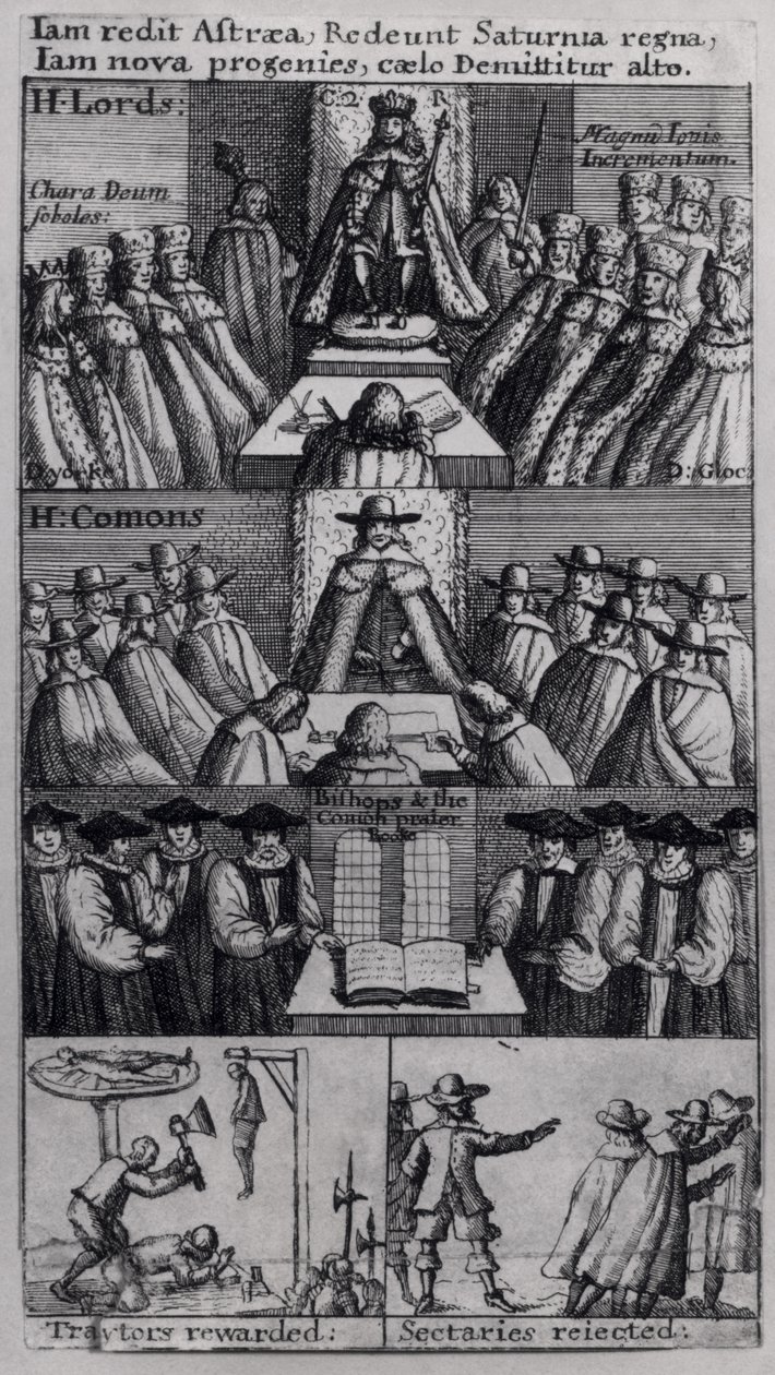Le roi Charles II (1630-85) avec les Chambres du Parlement, 1660 - English School