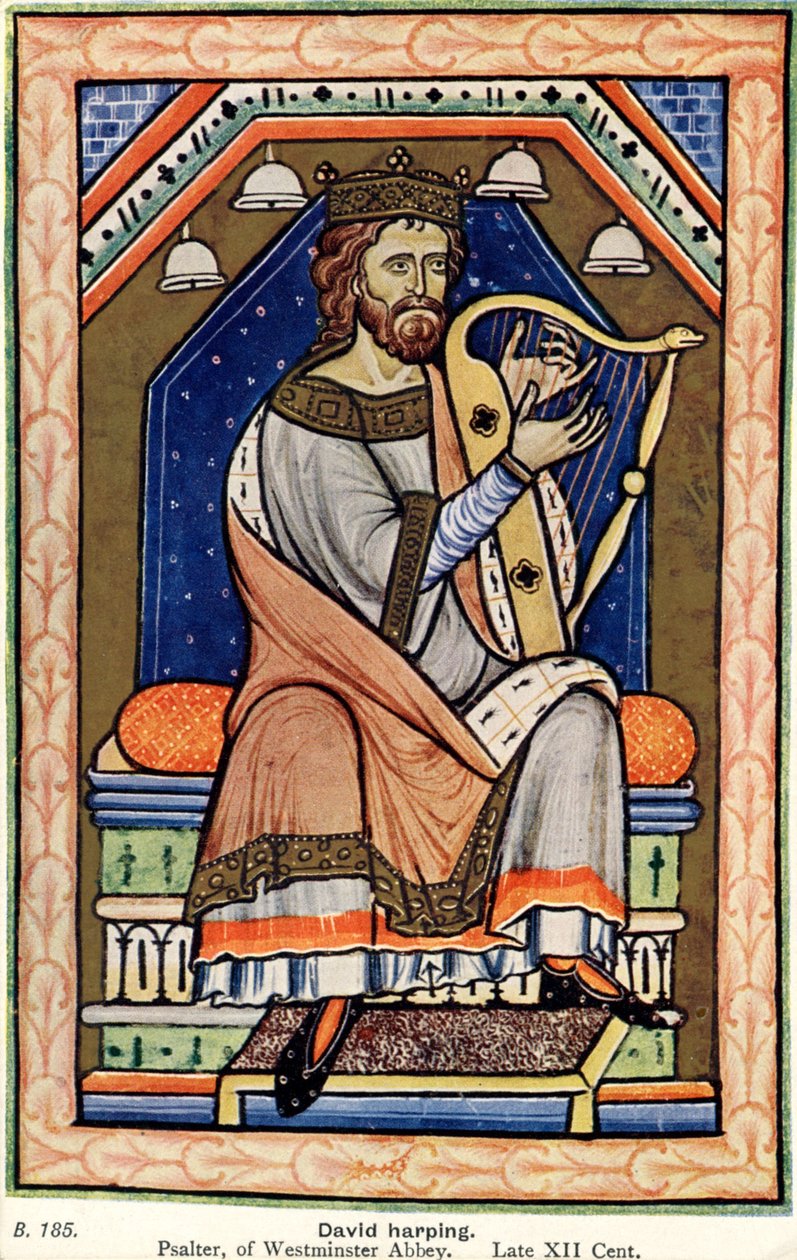 Le roi David jouant de la harpe, Psautier de Westminster (vélin) - English School