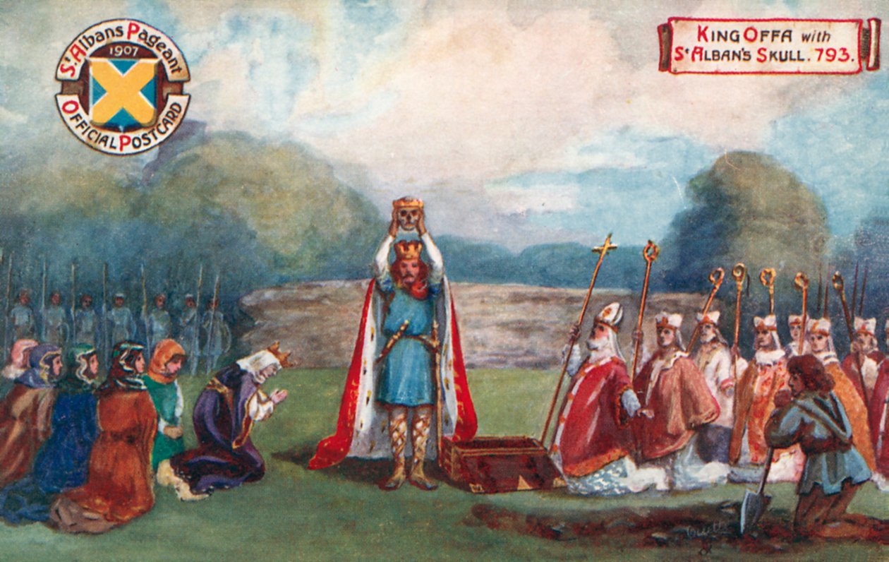 Le roi Offa avec le crâne de St Alban, 793 ; le concours de St Albans - English School