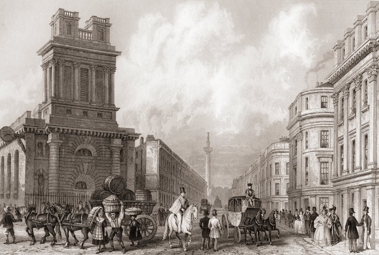 King William Street et St Mary Woolnoth, Londres, Angleterre - English School