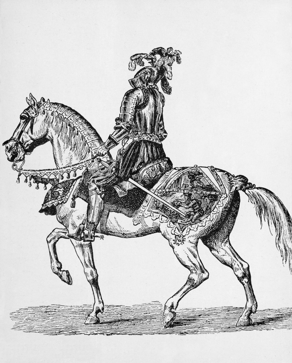 Chevalier à cheval en tenue de gala des années 1400 - English School