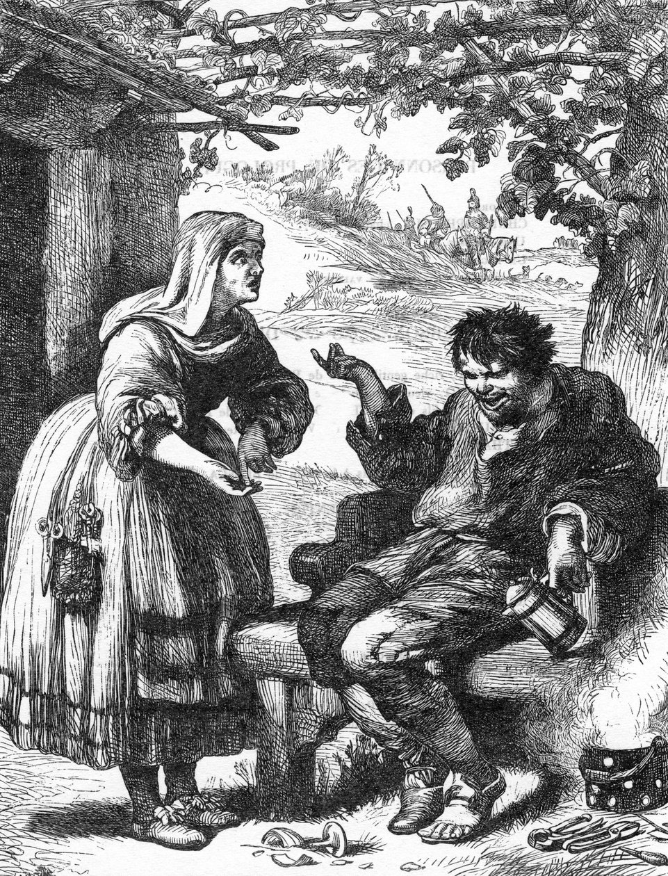 La Mégère apprivoisée - Illustration dans "Œuvres complètes de William Shakespeare" 1866 - English School