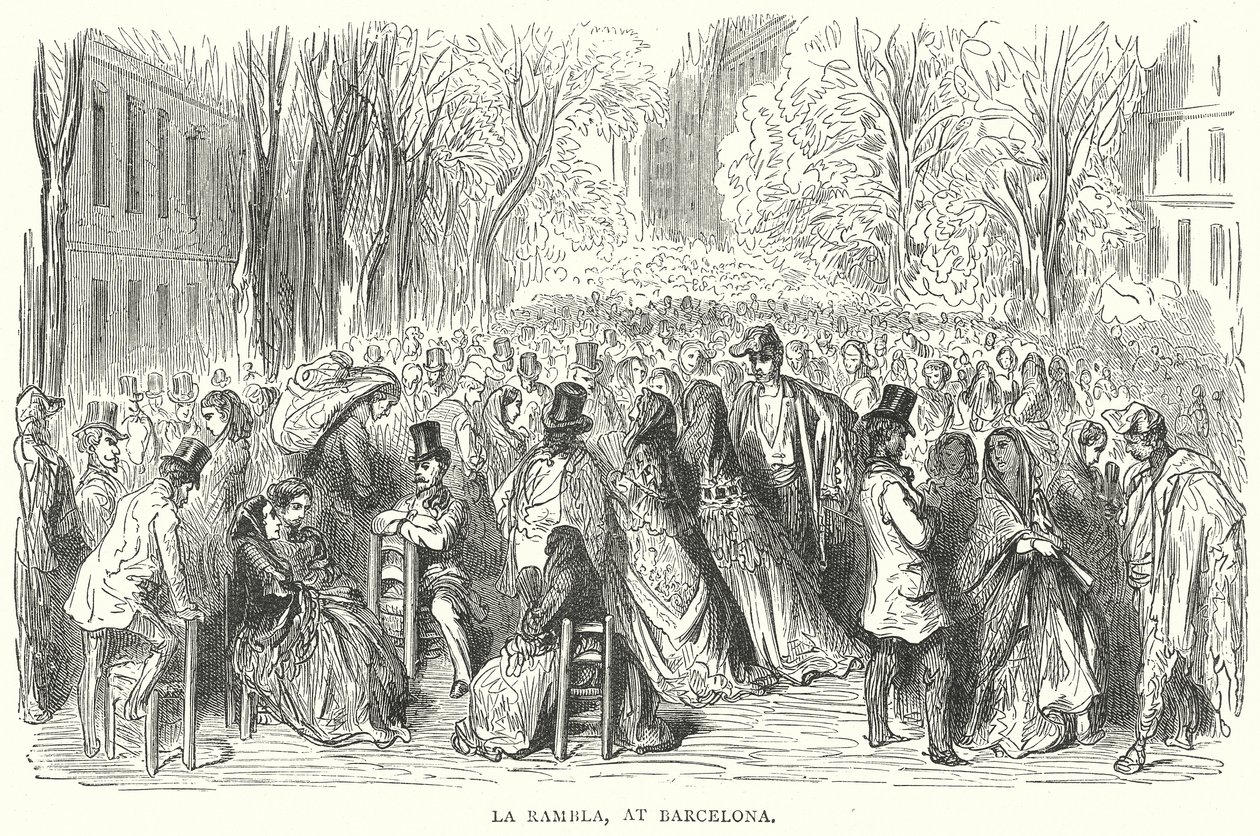 La Rambla, à Barcelone (gravure) - English School