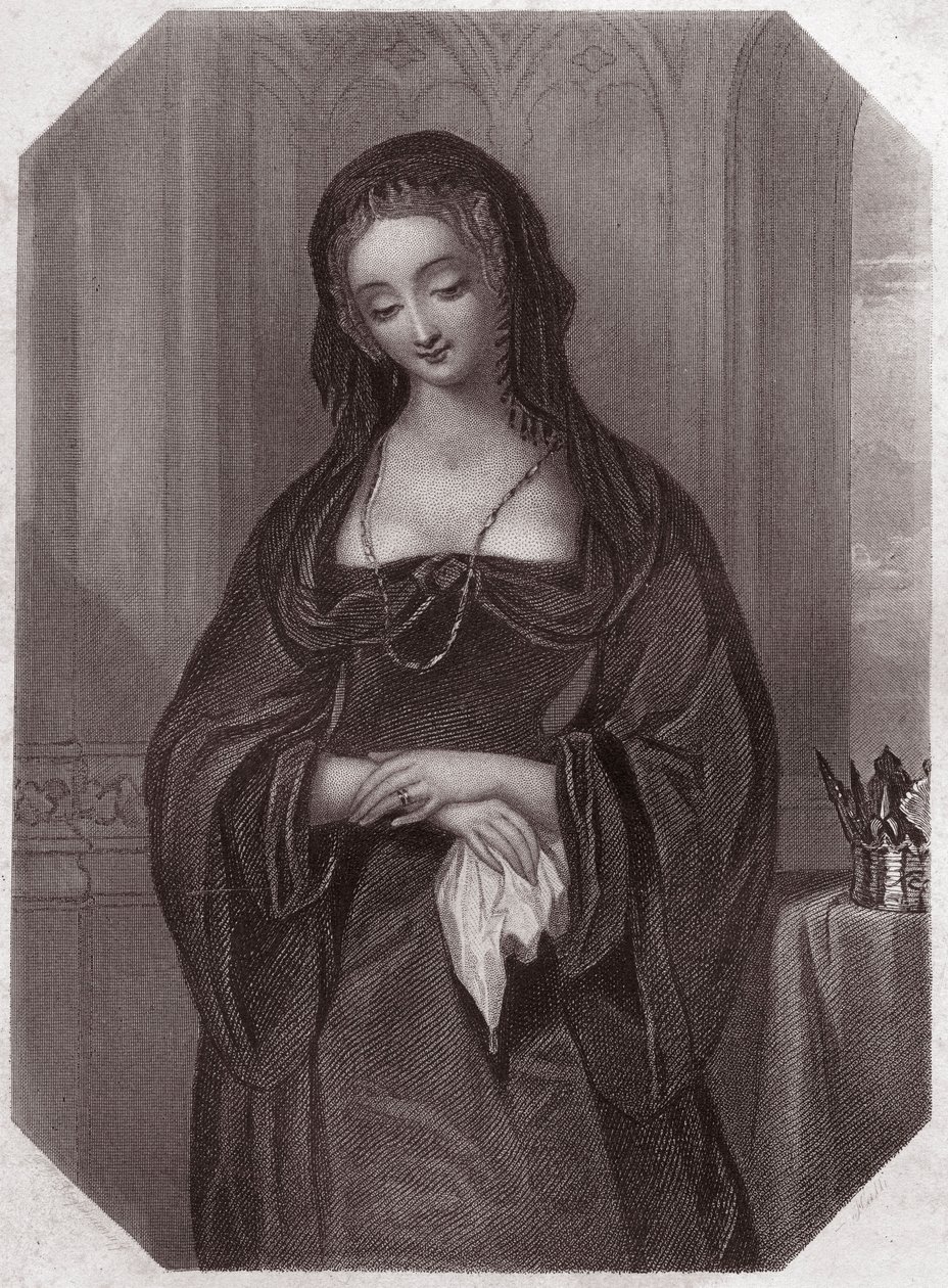 Lady Grey (Henry VI) (Elizabeth Woodville) - dans - "Galerie des femmes de Shakespeare, collection de quarante-cinq portraits sérieux par les premiers artistes de Londres, enrichie de notices critiques et littéraires" vers 1838 - English School