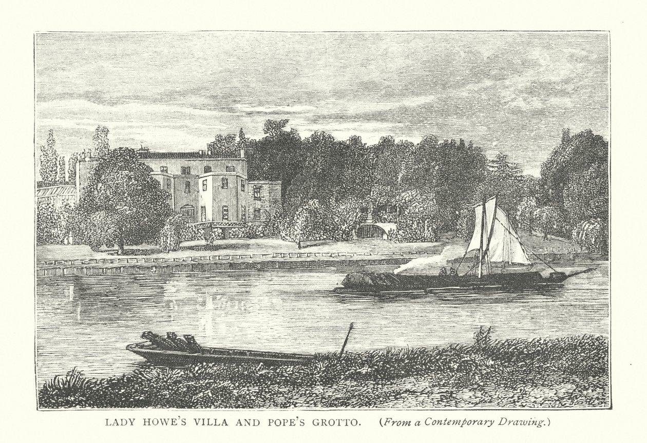 Villa de Lady Howe et grotte de Pope (gravure) - English School