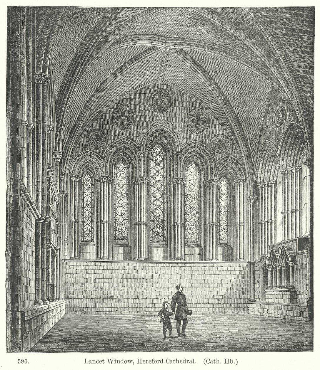 Fenêtre de la lancette, cathédrale de Hereford (gravure) - English School
