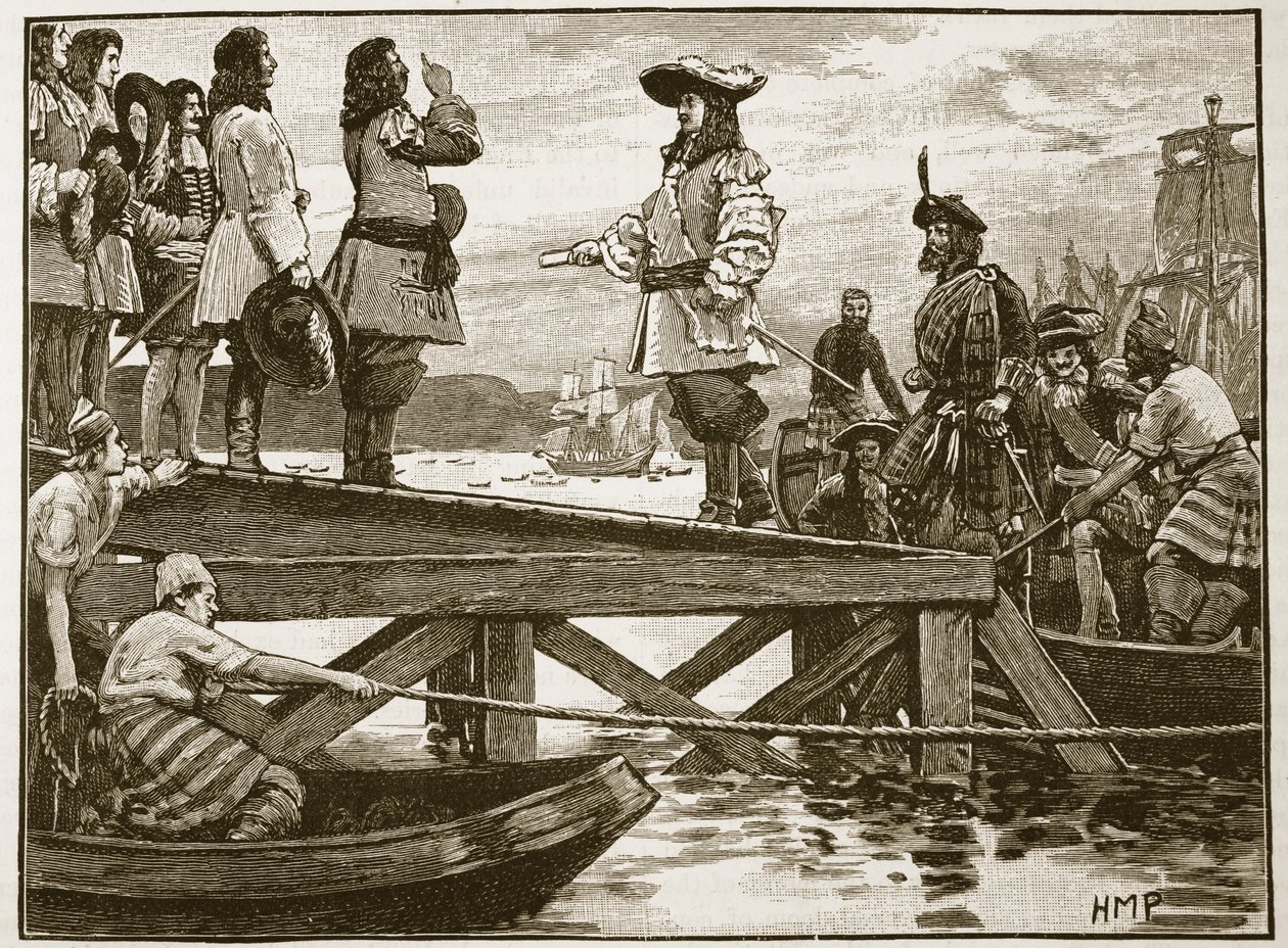 Débarquement du maréchal Schomberg à Carrickfergus (illustration de Cassells Illustrated History of England) - English School