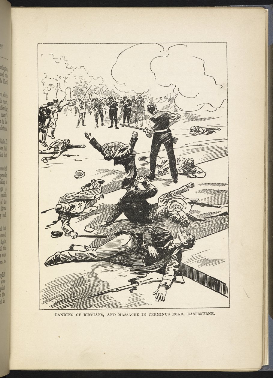 Débarquement des Russes et massacre à Terminus Road, Eastbourne", illustration tirée de "The Great War in England in 1897" par William Le Queux. - English School