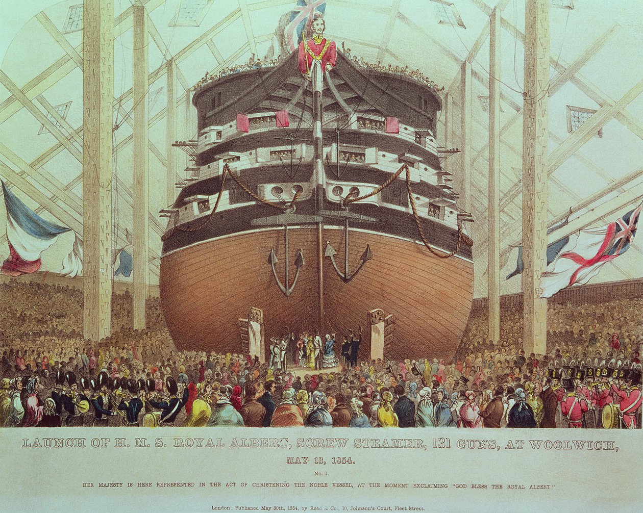 Lancement du H.M.S. Royal Albert, vapeur à vis, 131 canons, à Woolwich, 13 mai 1854 - English School