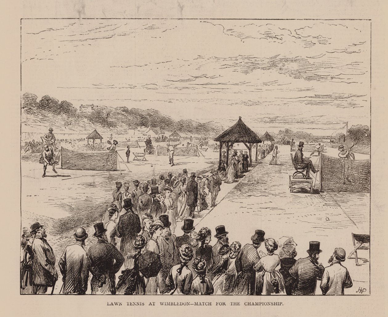 Lawn Tennis à Wimbledon, Match pour le Championnat (gravure) - English School