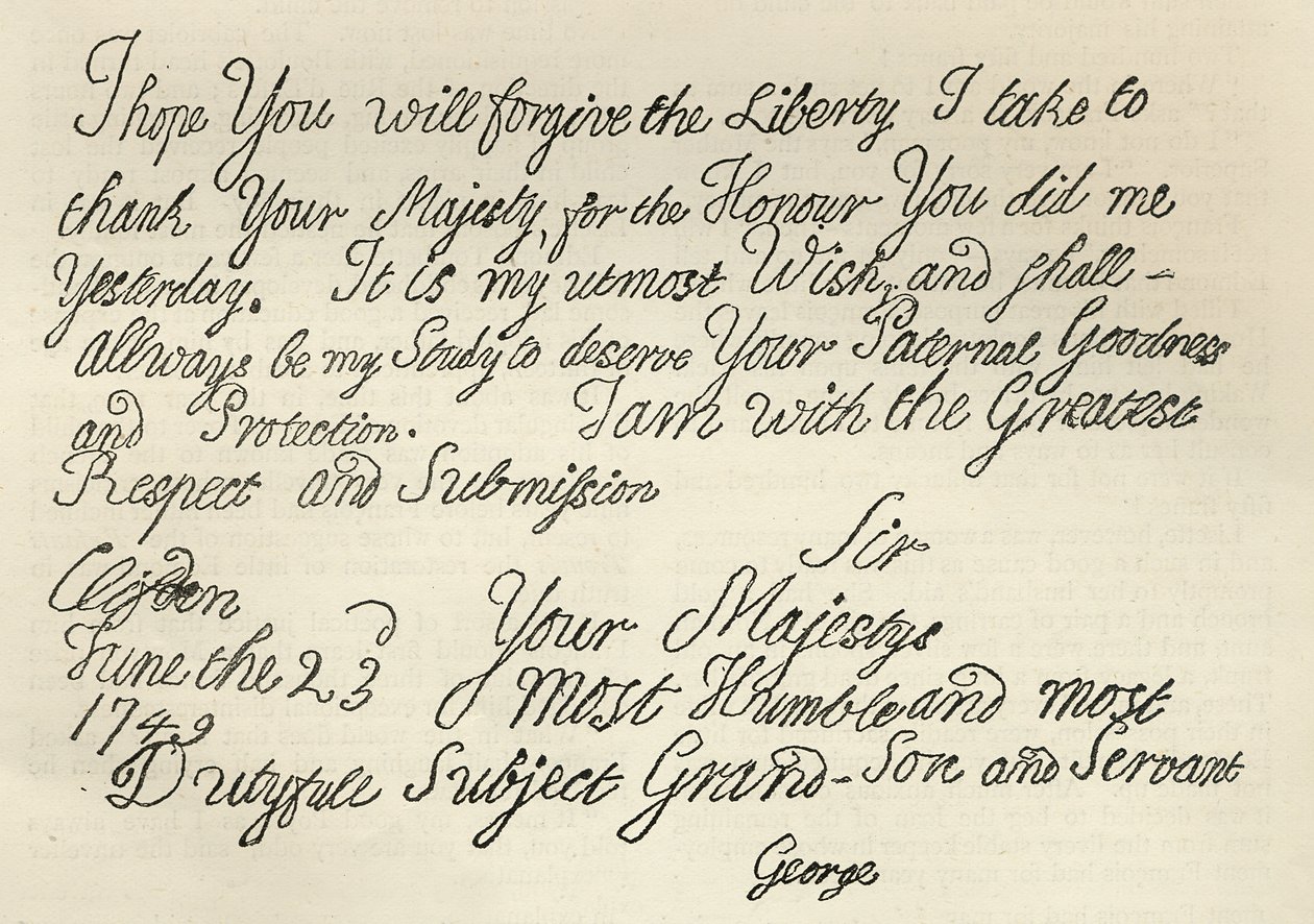 Lettre de George III à son grand-père le roi, 23 juin 1749, publiée dans 