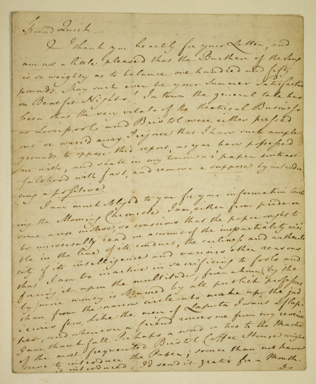 Lettre de William Woodfall (1746-1803) à l