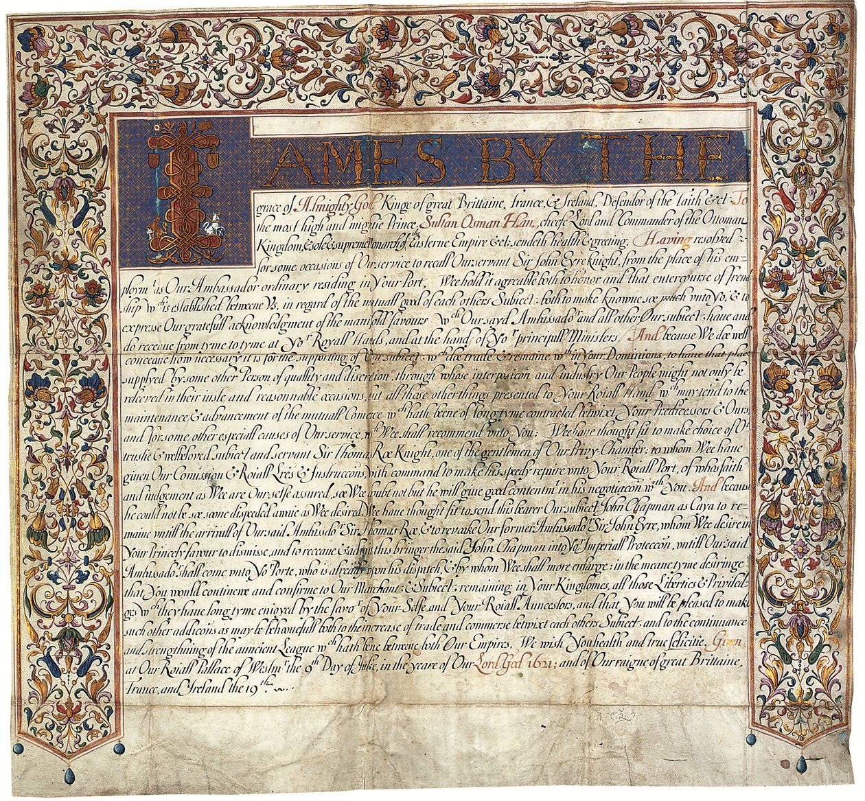 Lettre au sultan Osman Han du roi Jacques VI et I - English School