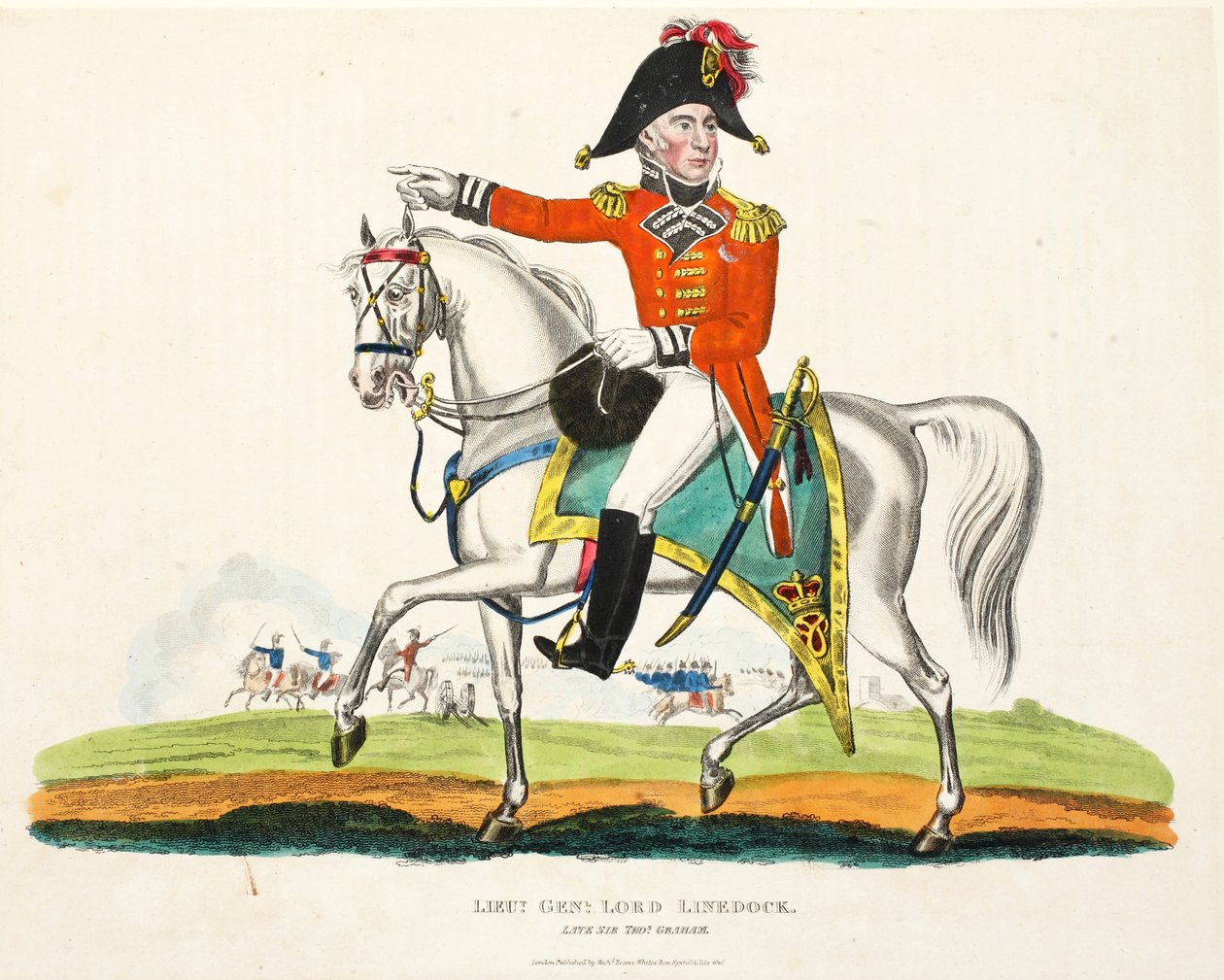 Lieutenant-général Lord Linedock, publié par Richard Evans, gravé par Romney, illustration de An Historical Account of the Battle of Waterloo par William Mudford, 1816 - English School