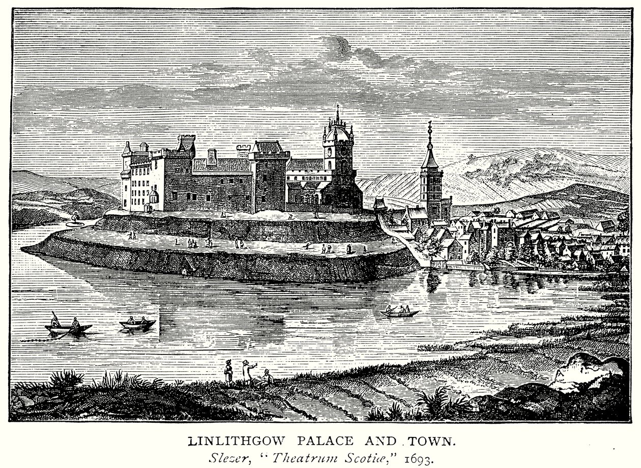 Palais et ville de Linlithgow (gravure) - English School