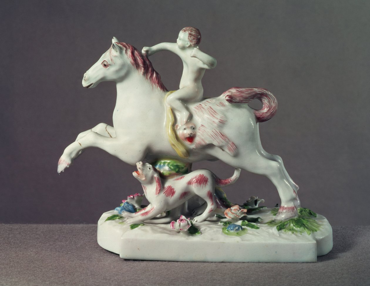 Figure de Cupidon chevauchant un cheval, Longton Hall, vers 1755 - English School