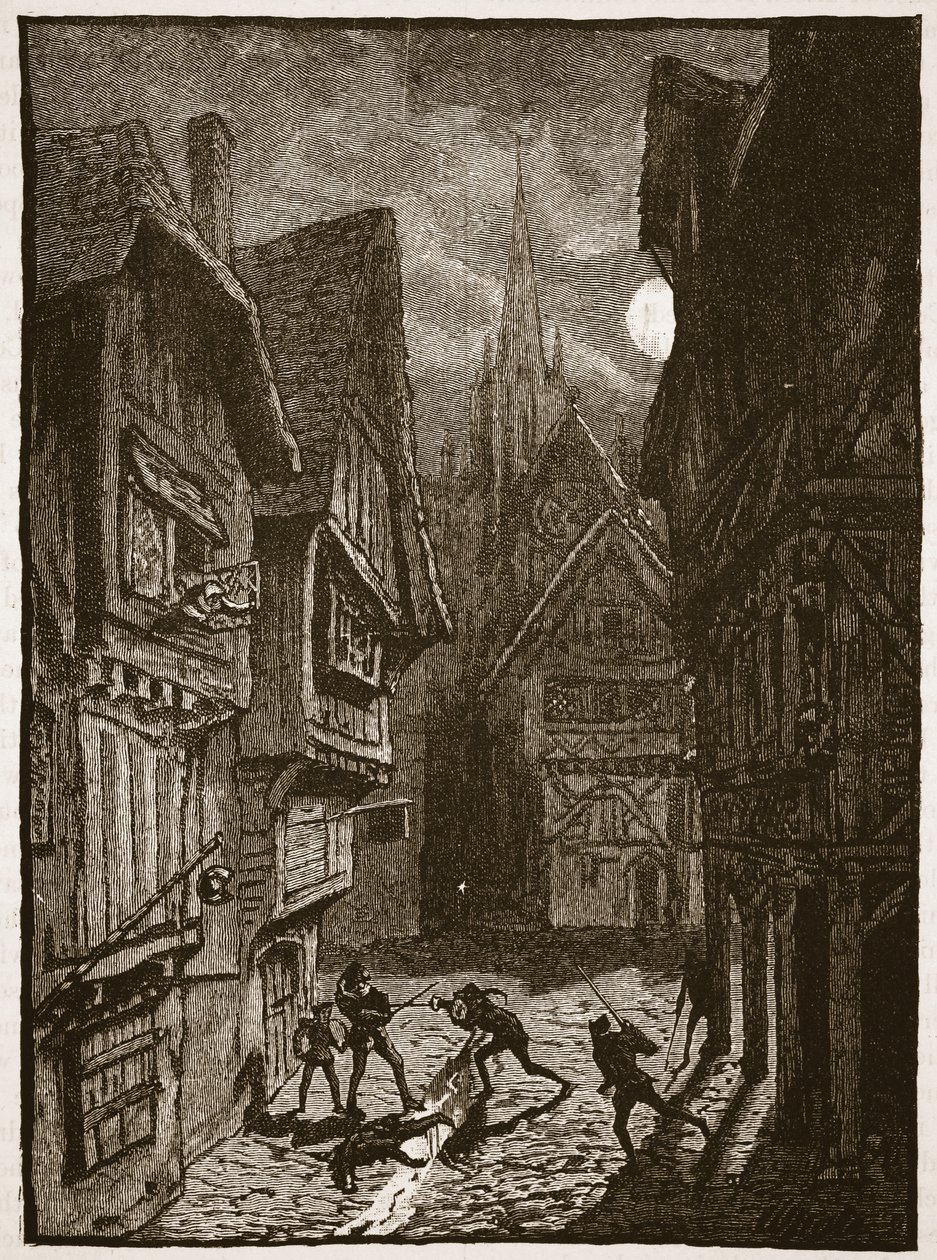 Lord Grey et ses partisans attaquant le comte de Southampton, illustration de Cassells Illustrated History of England - English School