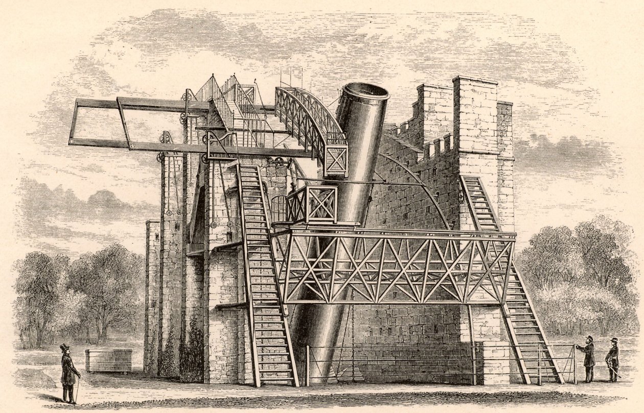 Le Grand Télescope Réflecteur de Lord Rosse, tiré de A Handbook of Descriptive Astronomy par George F. Chambers, publié à Oxford, 1890 - English School