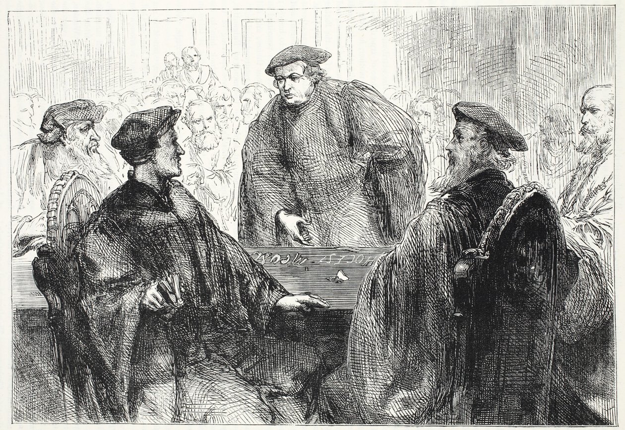 Luther et Zwingle discutant à Marbourg, illustration de L