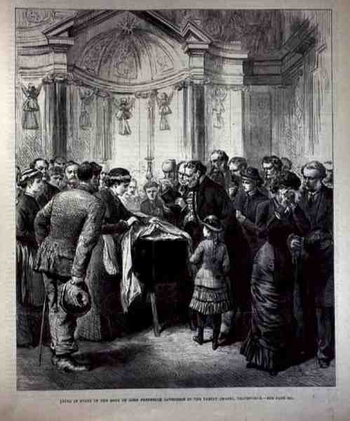En état de repos, le corps de Lord Frederick Cavendish (1836-82) dans la chapelle familiale, Chatsworth, de The Illustrated London News, 20 mai 1882 - English School