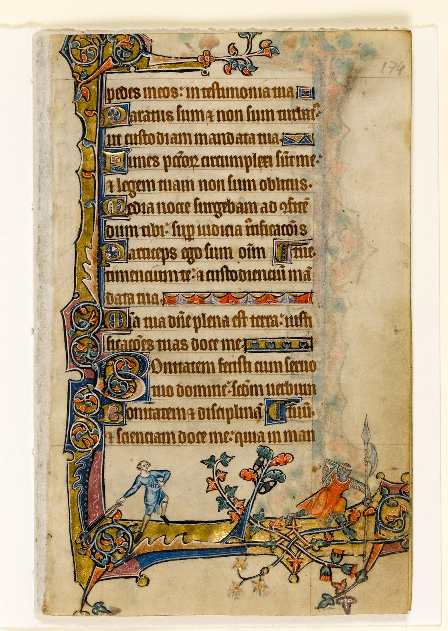 David et Goliath, décoration marginale du Psautier de Macclesfield, Usage de Sarum, East Anglia, vers 1330 - English School