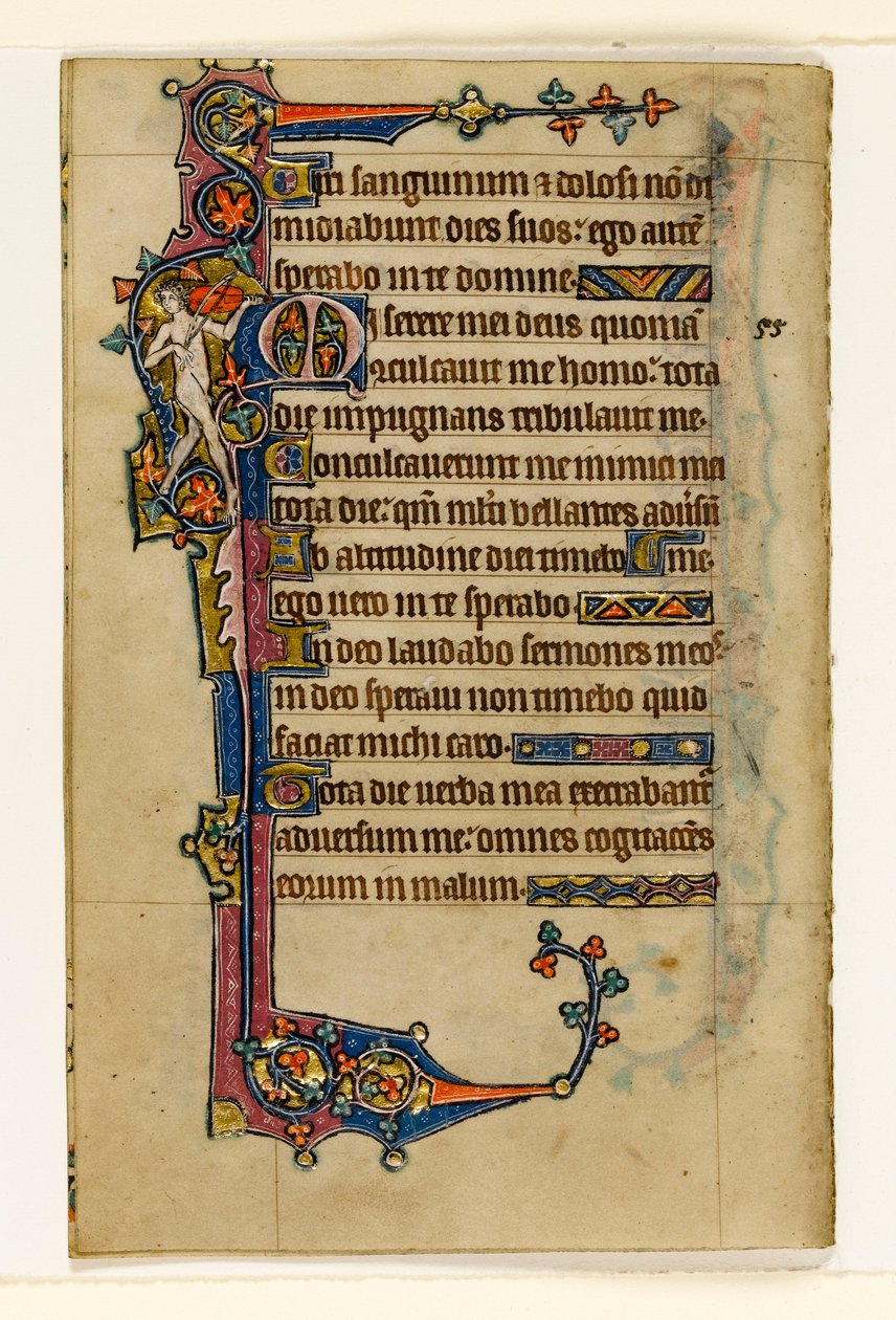 Un musicien nu, décoration marginale du Psautier de Macclesfield, Usage de Sarum, East Anglia, vers 1330 - English School