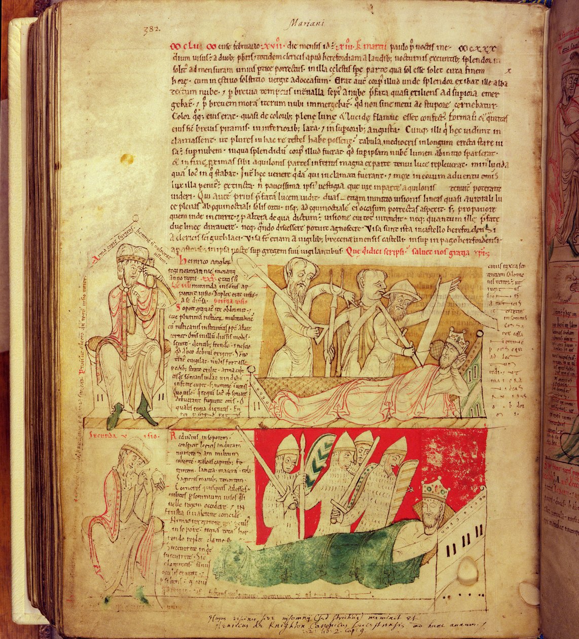 MS CCC 157 p.382 Les visions rêvées par le roi Henri Ier en Normandie en 1130, de la Chronique de Worcester, c.1130-40 - English School