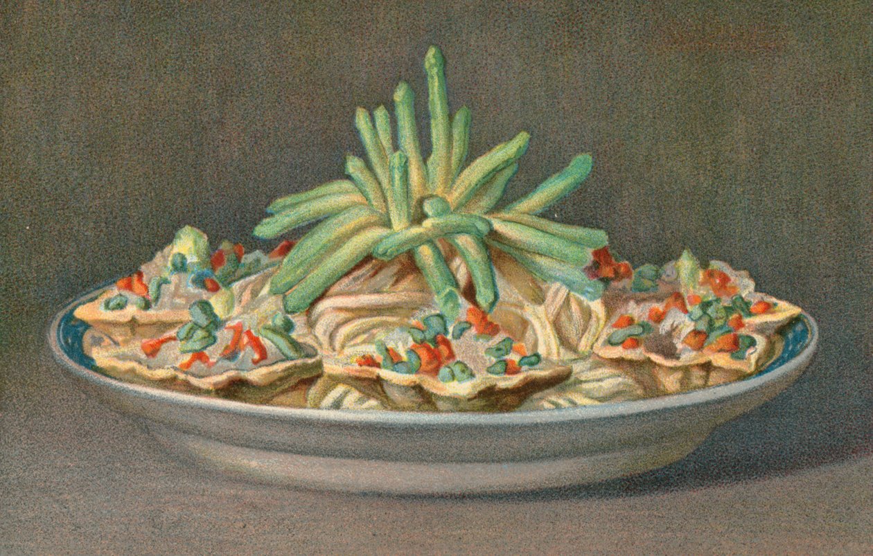 Macédoines en étuis avec asperges (litho couleur) - English School