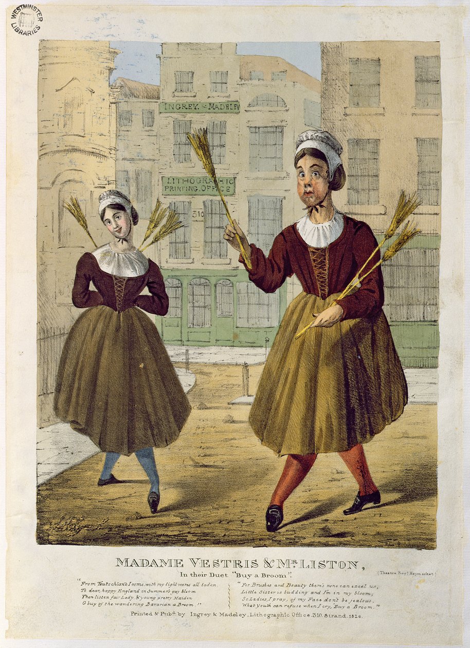 Madame Vestris et M. Liston dans leur duo Achetez un balai, pub. par Ingrey & Madeley, 1826 - English School