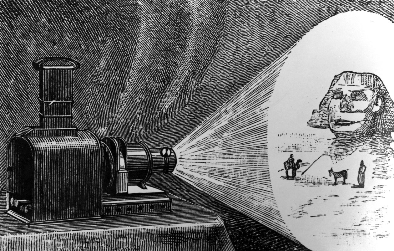 Lanterne magique projetant une scène de l