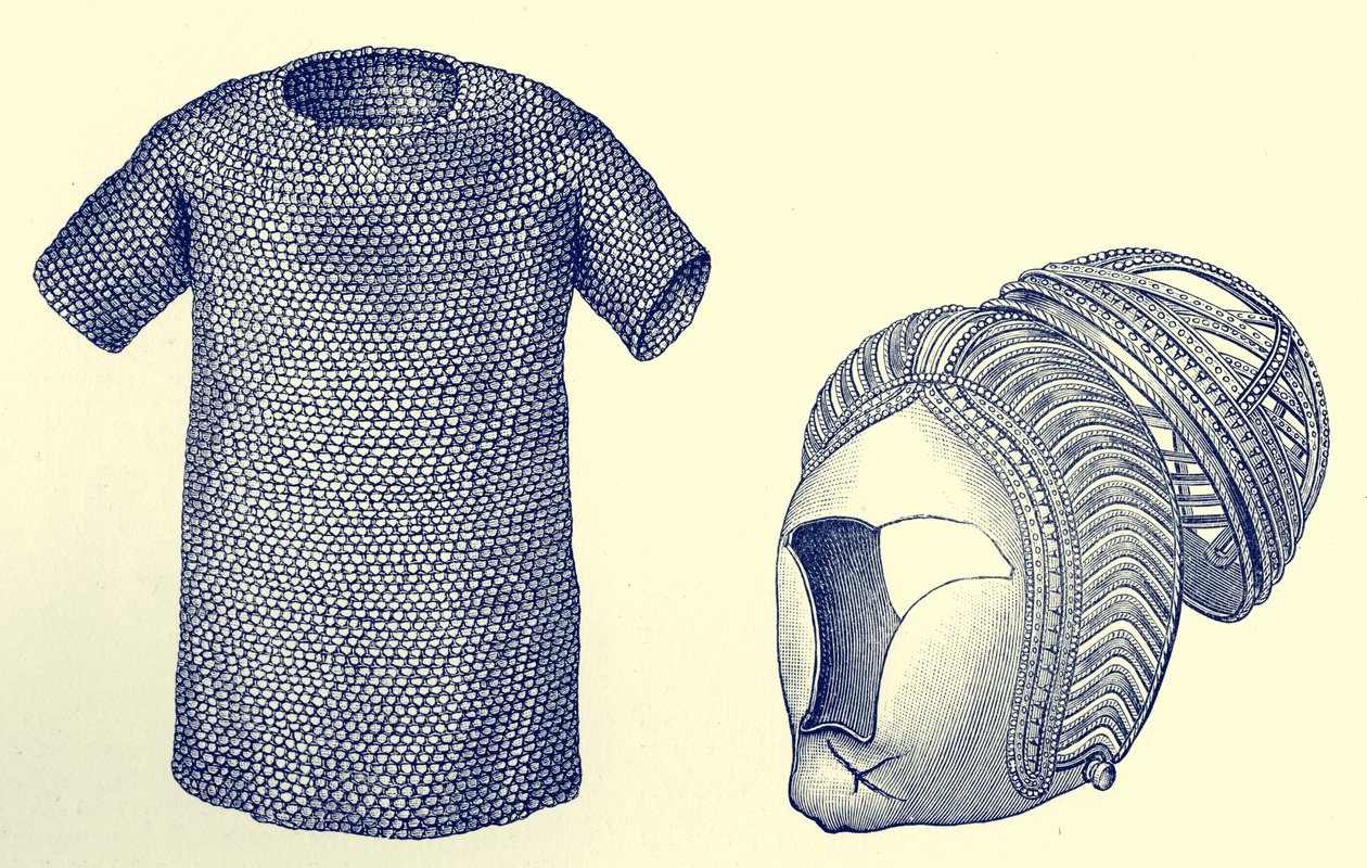 Mailcoat et casque en argent, avant 450 après J.-C., extrait de "A Short History of the English People" (Histoire brève du peuple anglais) - English School