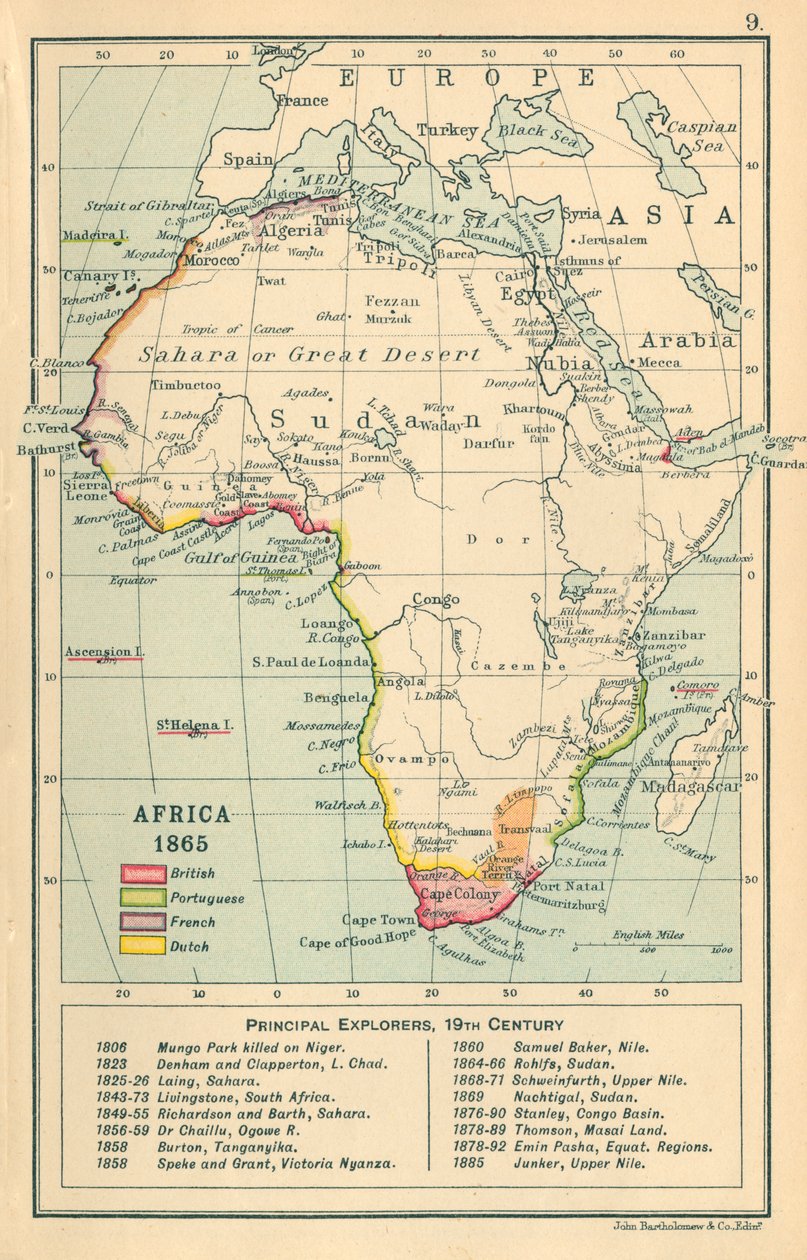 Carte : Afrique 1865 (lithographie couleur) - English School