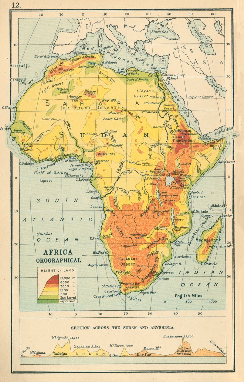 Carte : Afrique Orographique (litho couleur) - English School